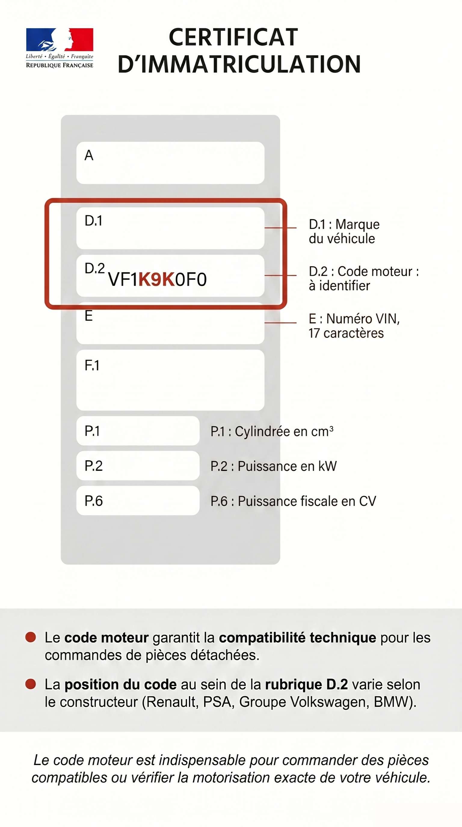 infographie : où trouver le type de moteur sur une carte grise